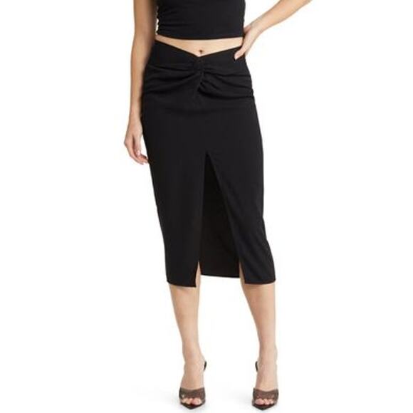 New ~ OPEN EDIT ~ Black Twist Front Midi Skirt Size M - Picture 1 of 5